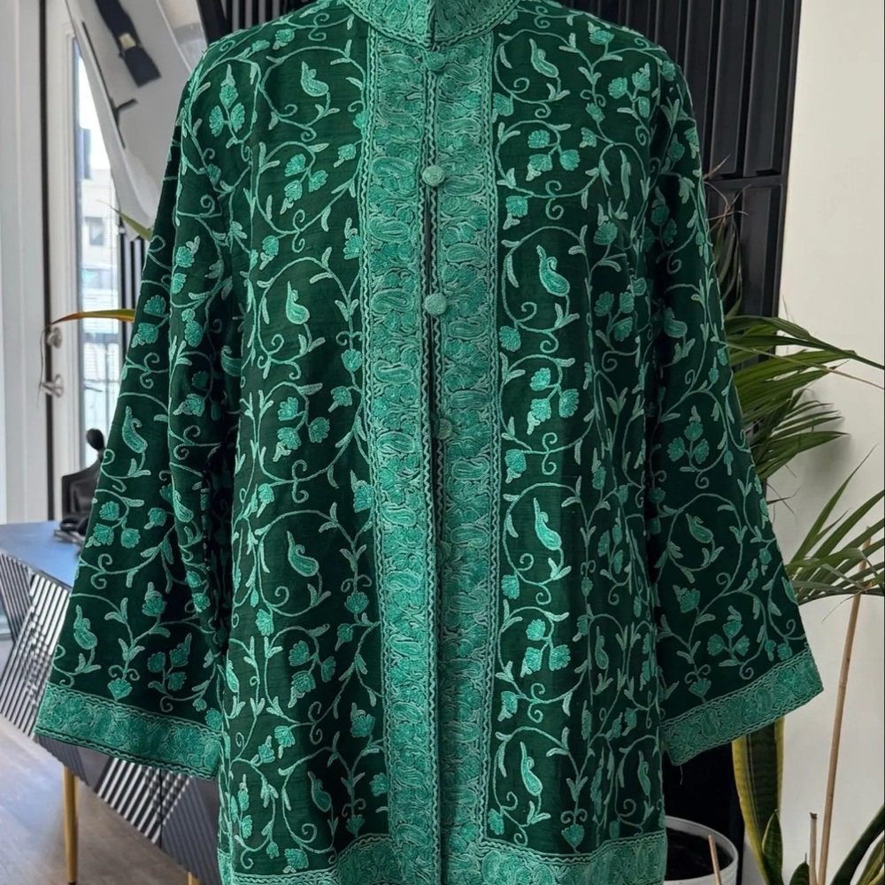Vintage Kashmiri Embroidered Silk Jacket